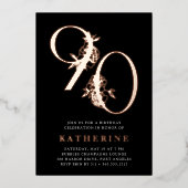 Invitation En Aluminium Âge d'or | 90e anniversaire de fête Rose Gold (Recto)