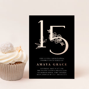 Invitation En Aluminium Âge d'or Quinceanera Anniversaire Rose Gold