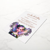 Invitation En Aluminium Ailes de princesse rose en or velours violet irisé (Rotation)