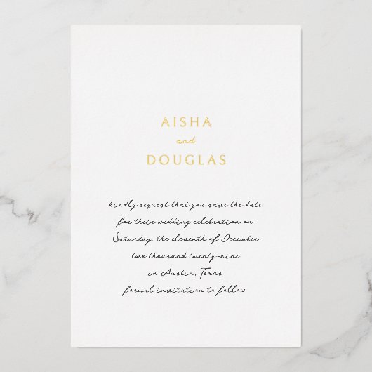 Invitation En Aluminium Aisha Elegant Mariage moderne Enregistrer la date (Recto)