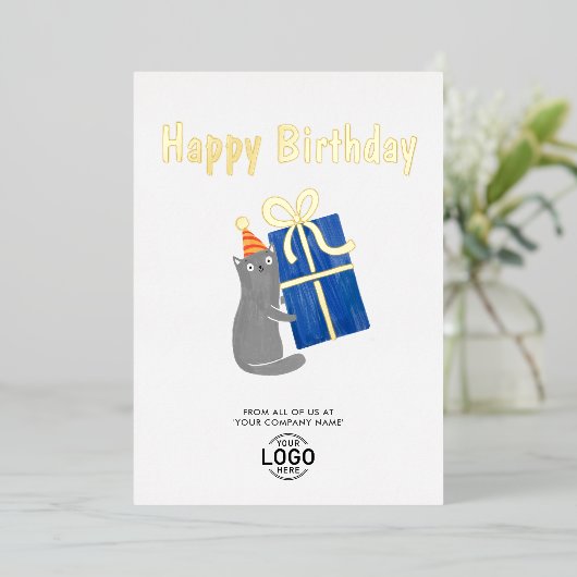 Invitation En Aluminium Ajouter Logo Cute Chat Marine Bleu Cadeau Affaires (Debout devant)