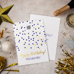 Invitation En Aluminium Ajouter Logo Gold Foil Blue Confetti Business Anni<br><div class="desc">Les anniversaires sont une journée importante pour se souvenir de ce que vous vous souciez de vos clients, de vos partenaires d'affaires et de vos employés. Surprenez-les avec ce professionnel moderne mais toujours à l'air chaud et gentil vertical Business Happy Birthday Flat Greeting Card, créé avec l'esprit professionnel occupé. Doté...</div>