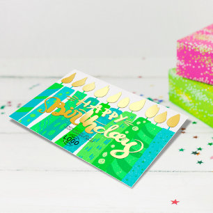 Invitation En Aluminium Ajouter un logo Amusant Vert Bougies Bleues Annive