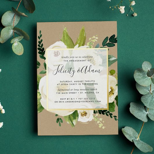 Invitation En Aluminium Albâtre Floral Engagement Party Gold