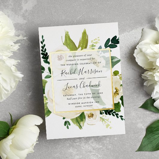 Invitation En Aluminium Albâtre Floral Mariage Or