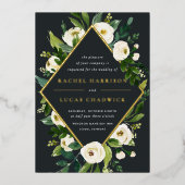 Invitation En Aluminium Albâtre | Mariage de cadre de fleurs vert et blanc (Recto)