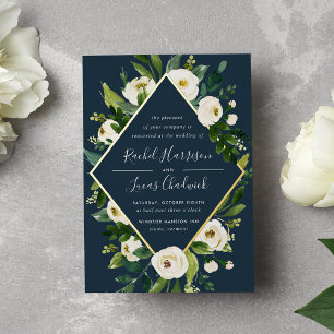 Invitation En Aluminium Albâtre Mariage de cadre de fleurs vert et blanc