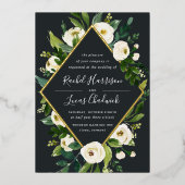 Invitation En Aluminium Albâtre | Mariage de cadre de fleurs vert et blanc (Recto)