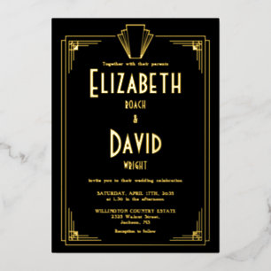 Invitation En Aluminium All In One 1920 Art Déco Mariage Noir Et Or