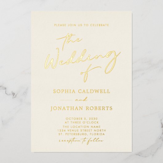 Invitation En Aluminium All in One Gold Calligraphy Mariage (Recto)