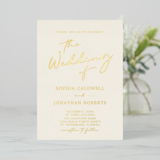 Invitation En Aluminium All in One Gold Calligraphy Mariage (Debout devant)