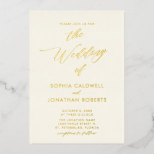 Invitation En Aluminium All in One Gold Calligraphy sur Cream Mariage