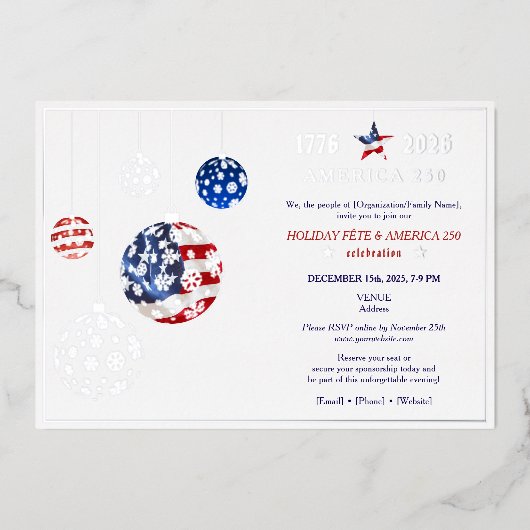 Invitation En Aluminium Amérique 250 Patriotique Fête Anniversaire Bleu (Recto)