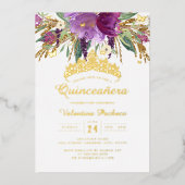 Invitation En Aluminium Améthyste d'or pourpre Quinceanera (Recto)