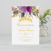 Invitation En Aluminium Améthyste d'or pourpre Quinceanera (Debout devant)
