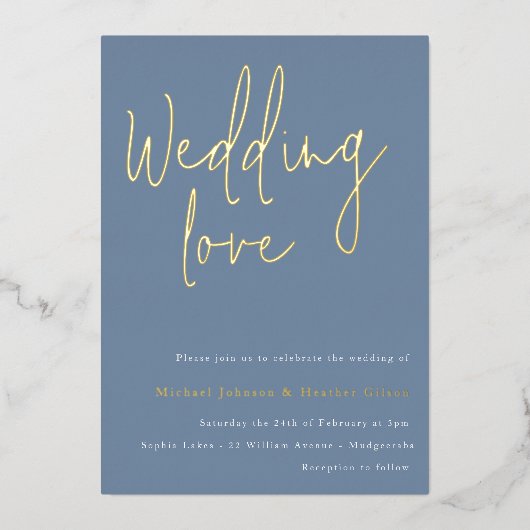 Invitation En Aluminium Amour mariage : Dusty Blue & Gold Designer Mariage (Recto)