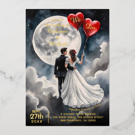 Invitation En Aluminium Amour romantique sur Cloud Neuf Mariage Fairytale (Recto)