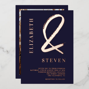 Invitation En Aluminium Ampersan or rose moderne noms photo mariage
