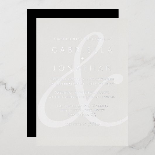 Invitation En Aluminium Ampersand blanc moderne et Mariage monochrome Arge (Recto/Verso)