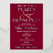 Invitation En Aluminium Ampersand Burgundy Pearls & Prosecco Fête des mari (Recto)