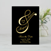 Invitation En Aluminium Ampersand Coeur Noir Enregistrer la date Pressé (Debout devant)