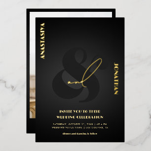 Invitation En Aluminium Ampersand élégant Script noir foncé Mariage réel