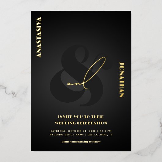 Invitation En Aluminium Ampersand élégant Script noir foncé Mariage réel (Recto)