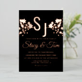 Invitation En Aluminium Ampersand en fleurs de cerisier en noir (Debout devant)