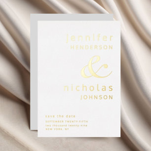 Invitation En Aluminium Ampersand Grey Wedding Enregistrer La Date Gold