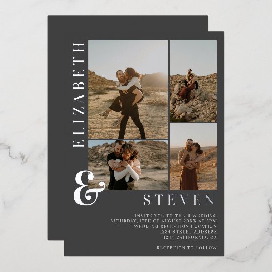 Invitation En Aluminium Ampersand gris 4 mariage de grille photo (Recto/Verso)