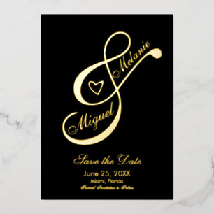 Invitation En Aluminium Ampersand Heart Noir Save the Date Pressé