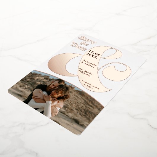 Invitation En Aluminium Ampersand moderne 2 photos enregistrer la date or (Rotation)