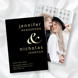 Invitation En Aluminium Ampersand Moderne Photo Enregistrer La Date Noir O