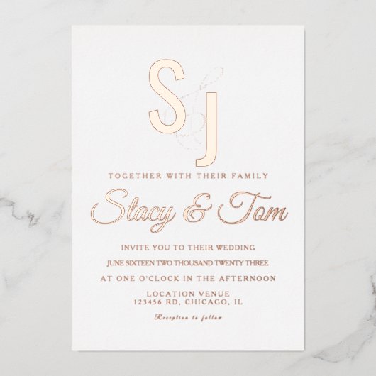 Invitation En Aluminium Ampersand simple monogramme en or pressé (Recto)