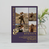 Invitation En Aluminium Ampersande violette 4 grille photo or mariage (Debout devant)