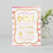 Invitation En Aluminium Amusement pour être un rose et or Premier annivers (Debout devant)