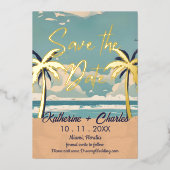 Invitation En Aluminium Ancienne plage tropicale palmier save the date (Recto)