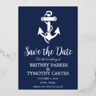 Invitation En Aluminium Ancre Bleu Marine Moderne Mariage Code QR