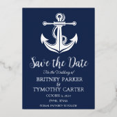 Invitation En Aluminium Ancre bleue marine moderne Mariage de code QR mode (Recto)