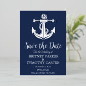 Invitation En Aluminium Ancre bleue marine moderne Mariage de code QR mode (Debout devant)