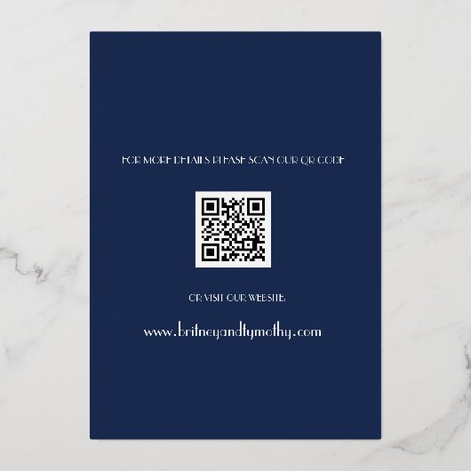 Invitation En Aluminium Ancre bleue marine moderne Mariage de code QR mode (Verso)