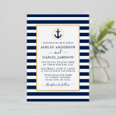 Invitation En Aluminium Ancre marine Bleu  Mariage Or (Debout devant)