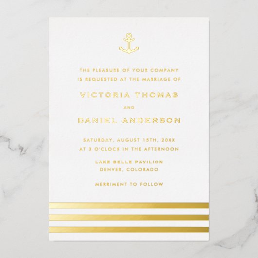 Invitation En Aluminium Ancre moderne  Mariage nautique (Recto)