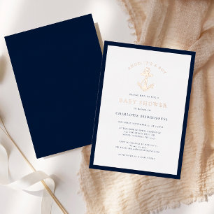 Invitation En Aluminium Ancre Naútíque Garçon Bébé Rose Gold