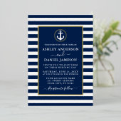 Invitation En Aluminium Ancre nautique Mariage Bleu Grilles Or (Debout devant)