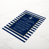 Invitation En Aluminium Ancre nautique Mariage Bleu Grilles Or (Rotation)
