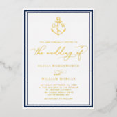 Invitation En Aluminium Ancre nautique Mariage d'huile d'or (Recto)