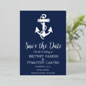 Invitation En Aluminium Ancre Nautique Marine Bleu Moderne QR Code Mariage (Debout devant)