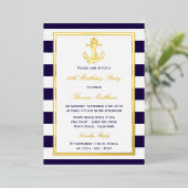 Invitation En Aluminium Ancre nautique Marine Stripe Beach Anniversaire (Debout devant)
