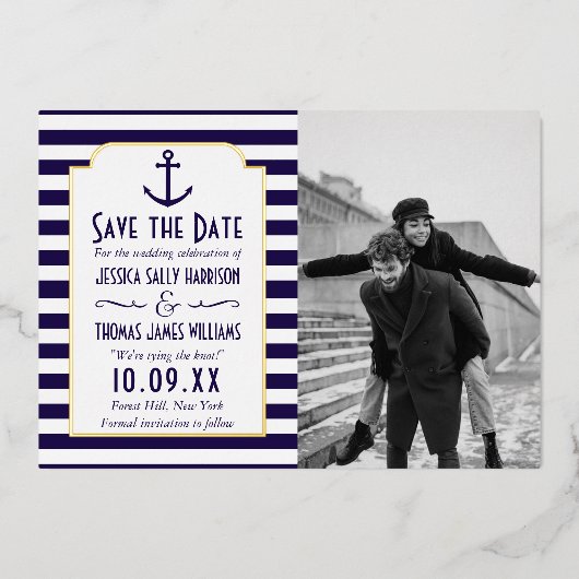 Invitation En Aluminium Ancre Nautique Photo Mariage Enregistrer La Date R (Recto)